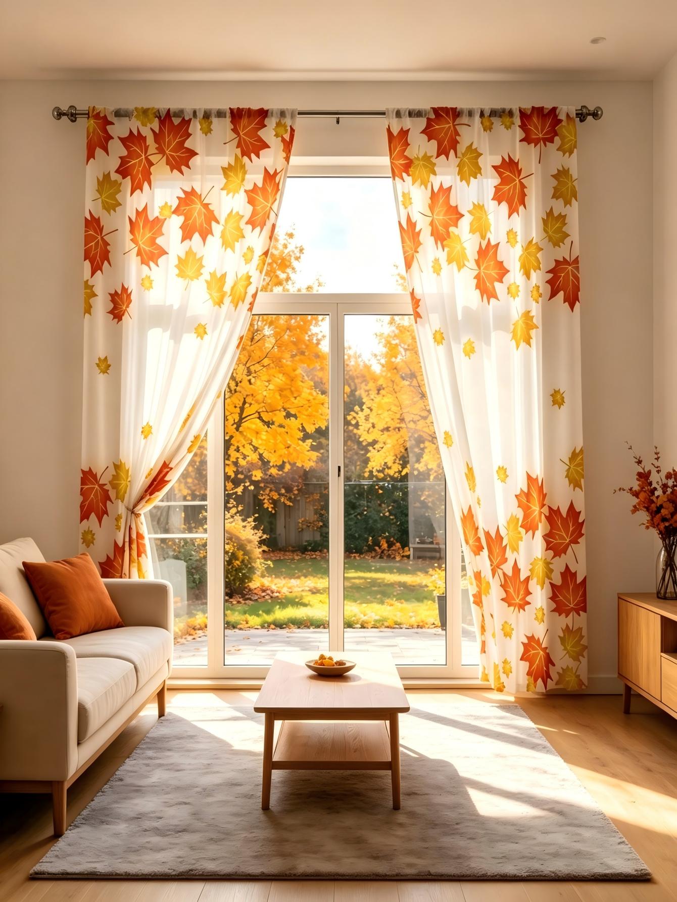 Home Office Rate - 2PCS Digital Print Sheer Curtain, Orange