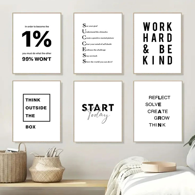 Home Office Room Inspiration - 1PC Simple Black White Inspirational Quotes