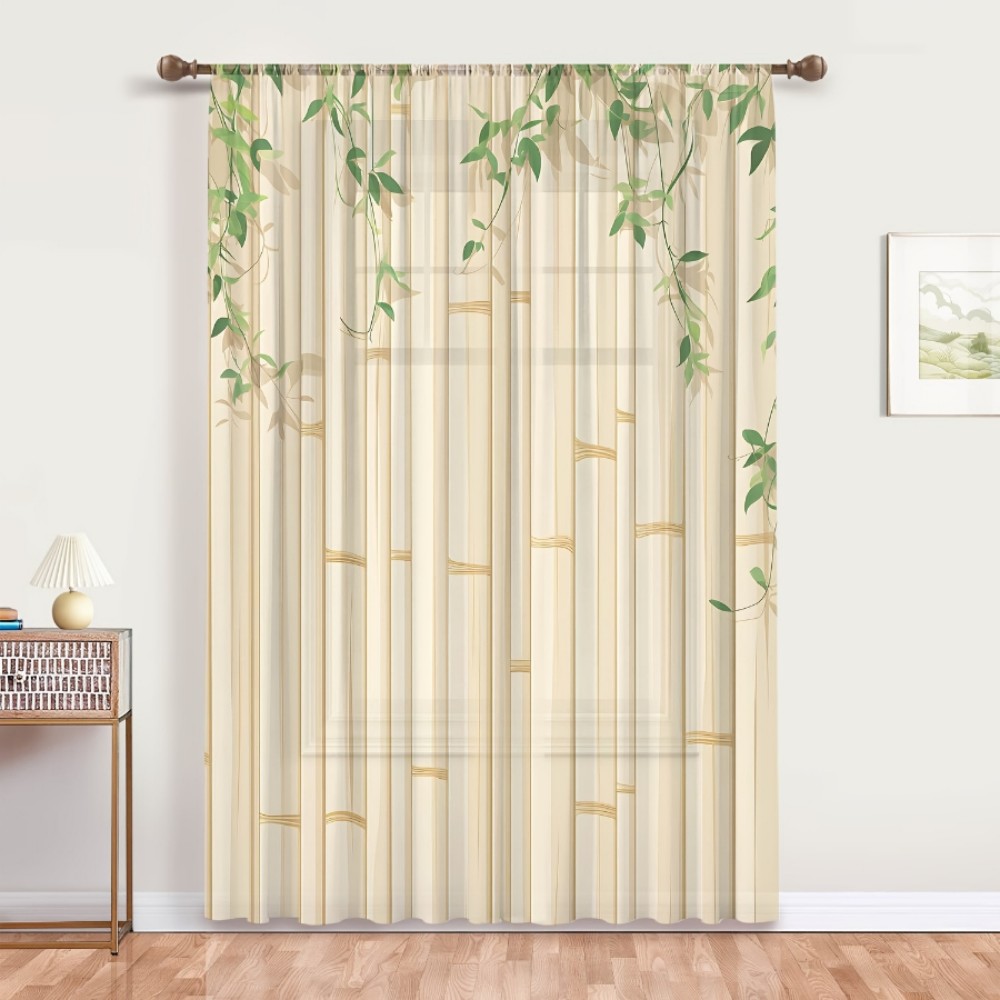 Home Office Rate - 1PC Sheer Curtain Bamboo Green Leaf