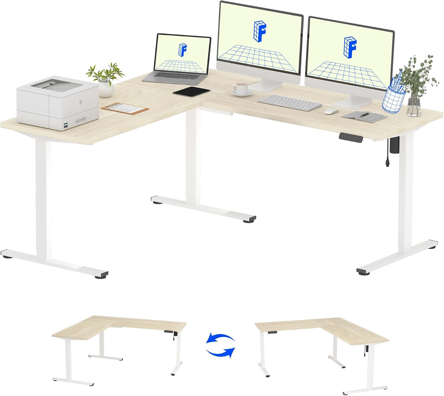 Standing Desk Electric - 71 x 63 Reversible L-Shaped Electric
