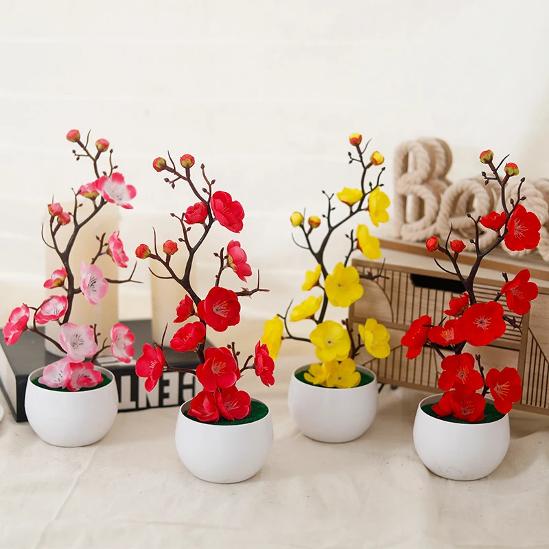 Home Office Simulator - Simulation Plum Flower Pot Plant Artificial