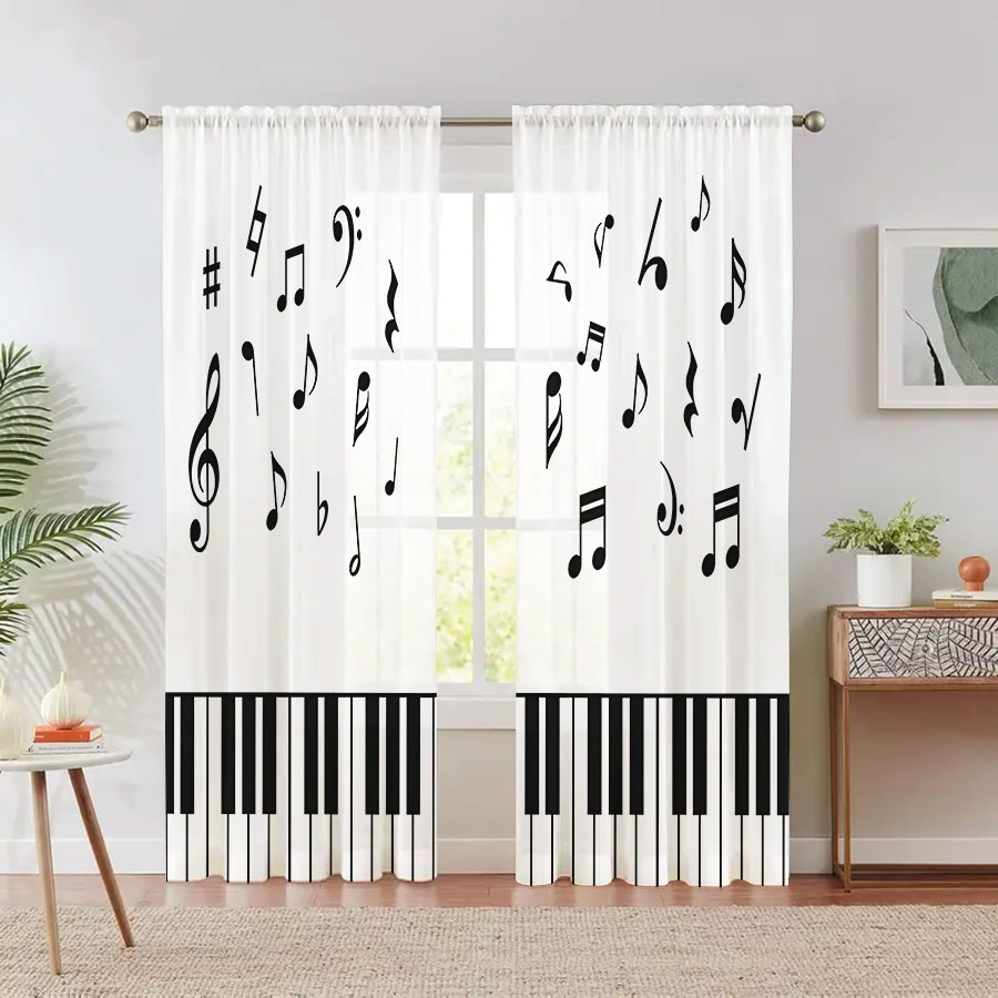 Home Office Rate - 2PCS Digital Print Sheer Curtain, Piano