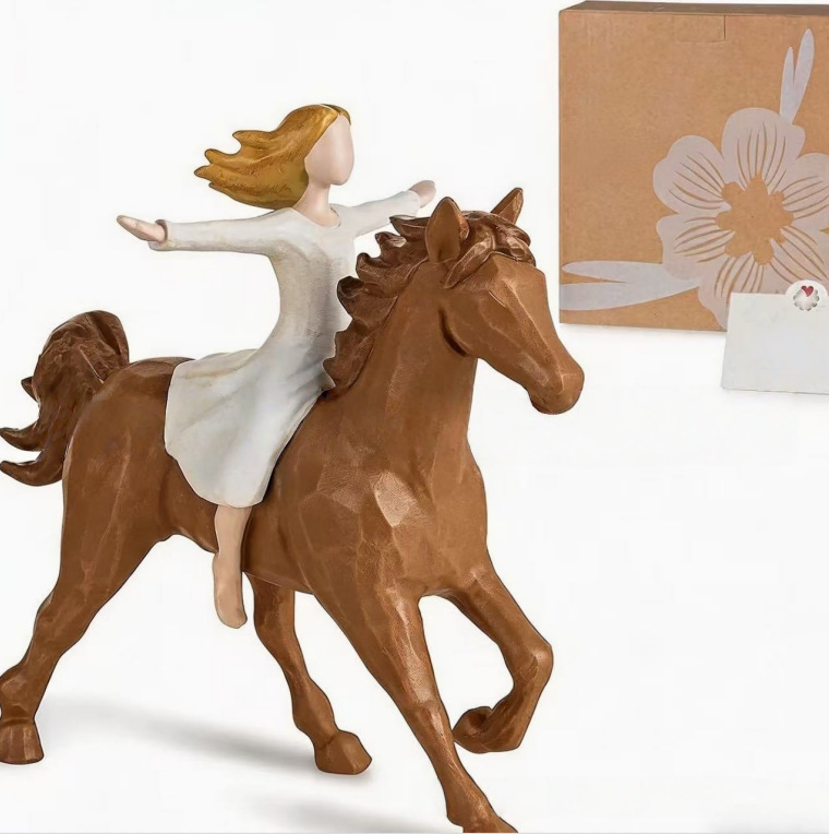 Home Office Room Inspiration - Wood Carving Style Girl Riding Horse