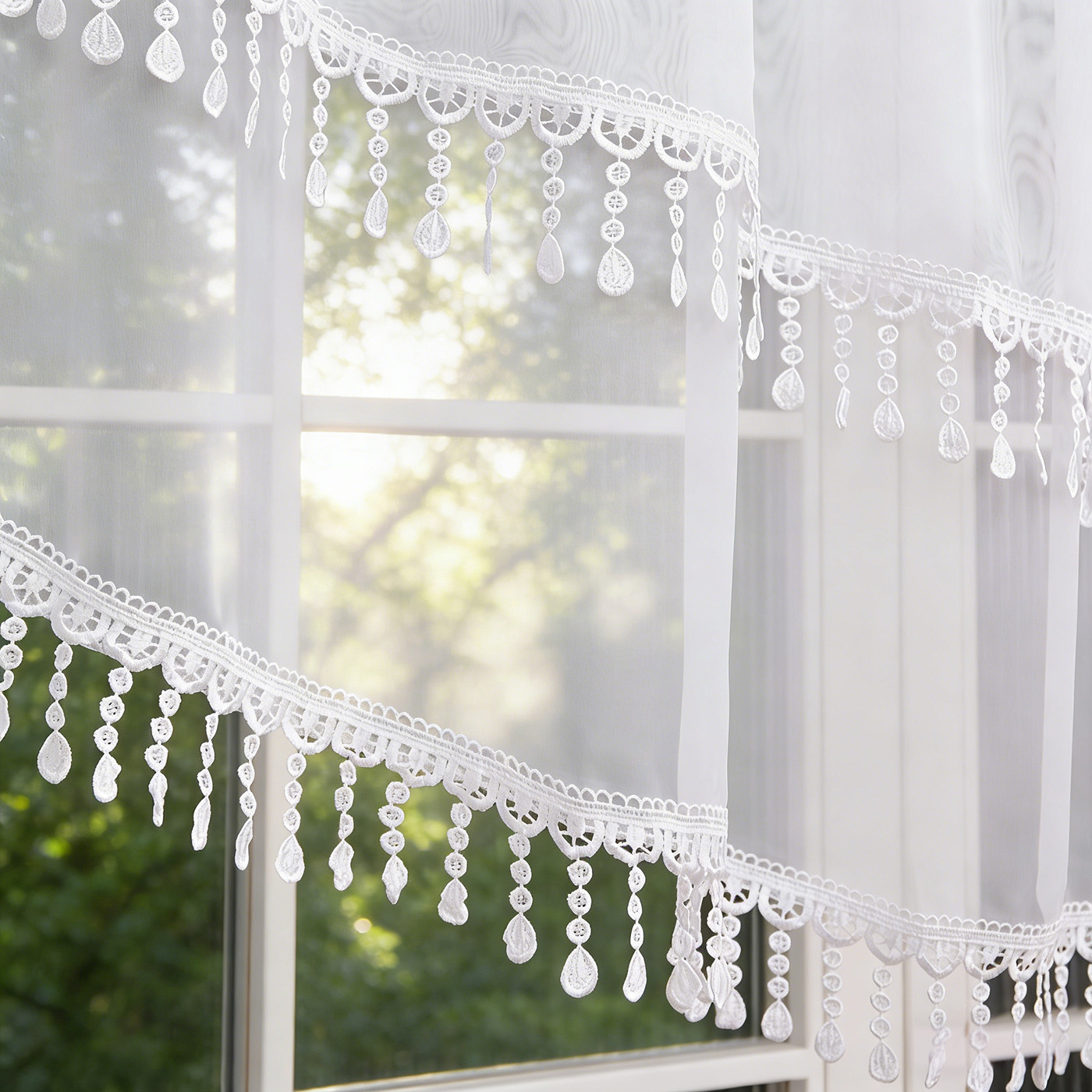 2PCS White Lace Beaded Tassel  - đánh giá và giá Home Office Rate