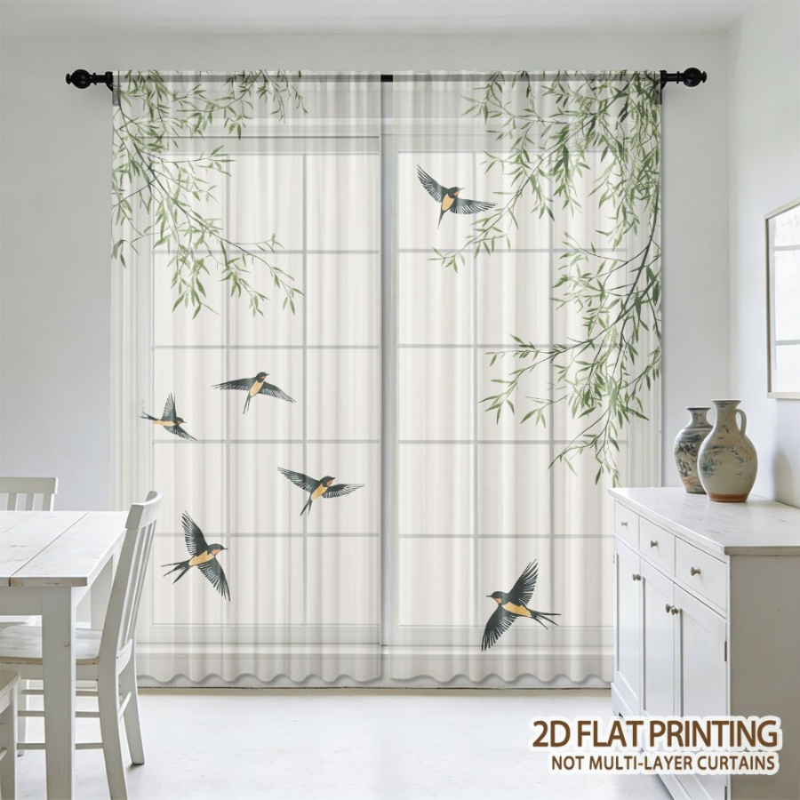 2PCS Digital Print Sheer Curta - đánh giá và giá Home Office Rate