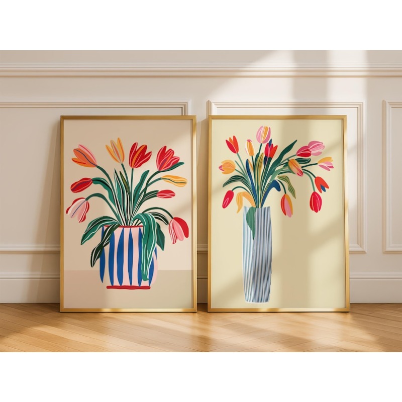 2pcs Tulip Flowers Canvas Wall - đánh giá và giá Home Office For Two