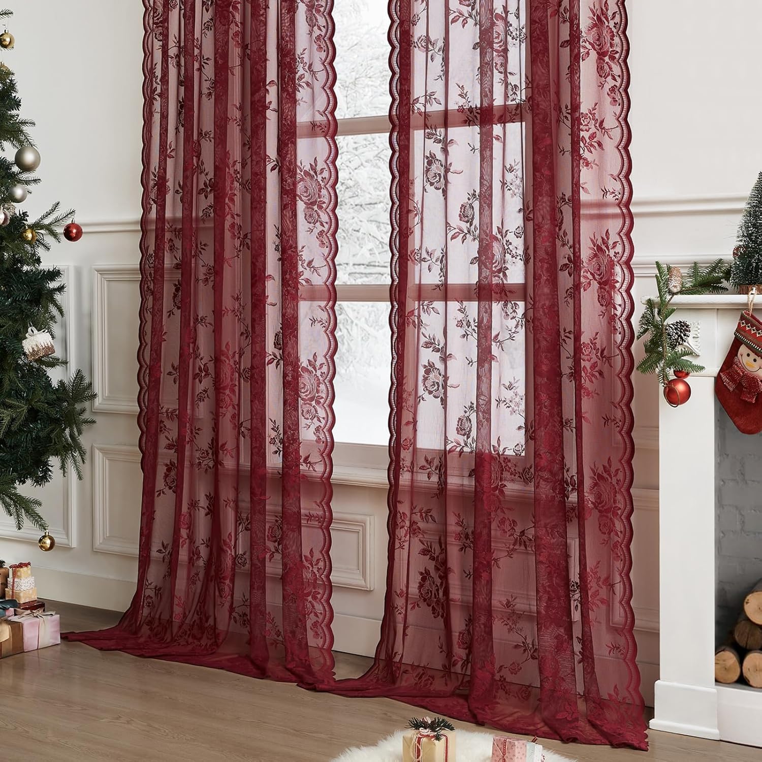 1 pc Burgundy Lace Curtains 45 - đánh giá và giá Home Office Rate
